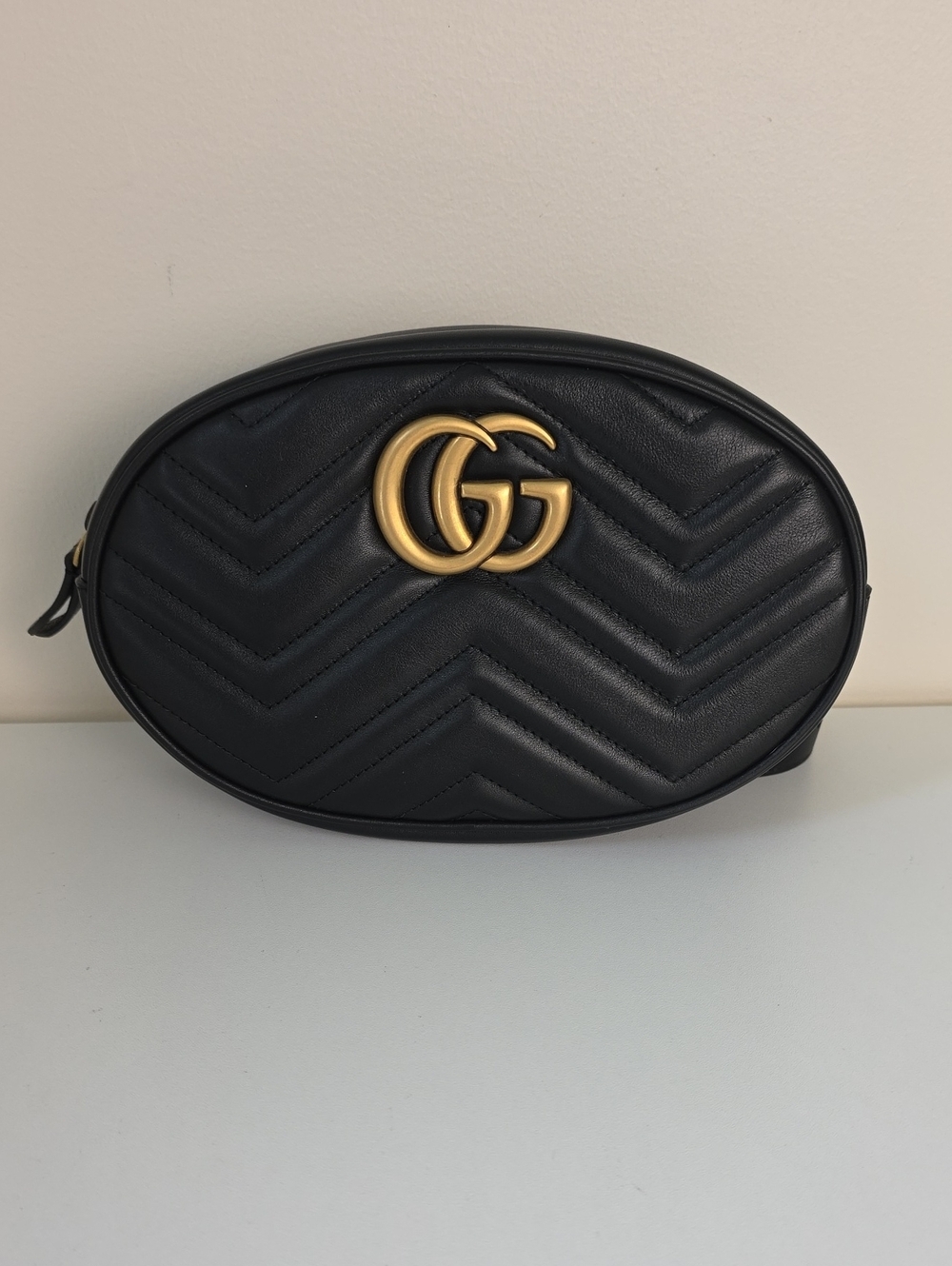 Gucci Marmont Quilted Leather Oval Belt Bag with Gold GG. 491294. NWT